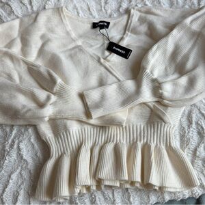 Express Ivory Ribbed Knit Top